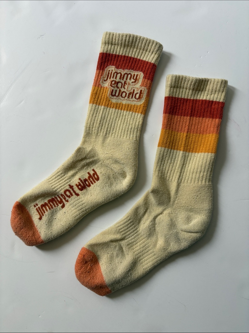 Jimmy Rat World Crew Socks - Cream with Orange & Yellow